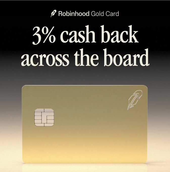 Robinhood Gold card with 3% cash back across the board