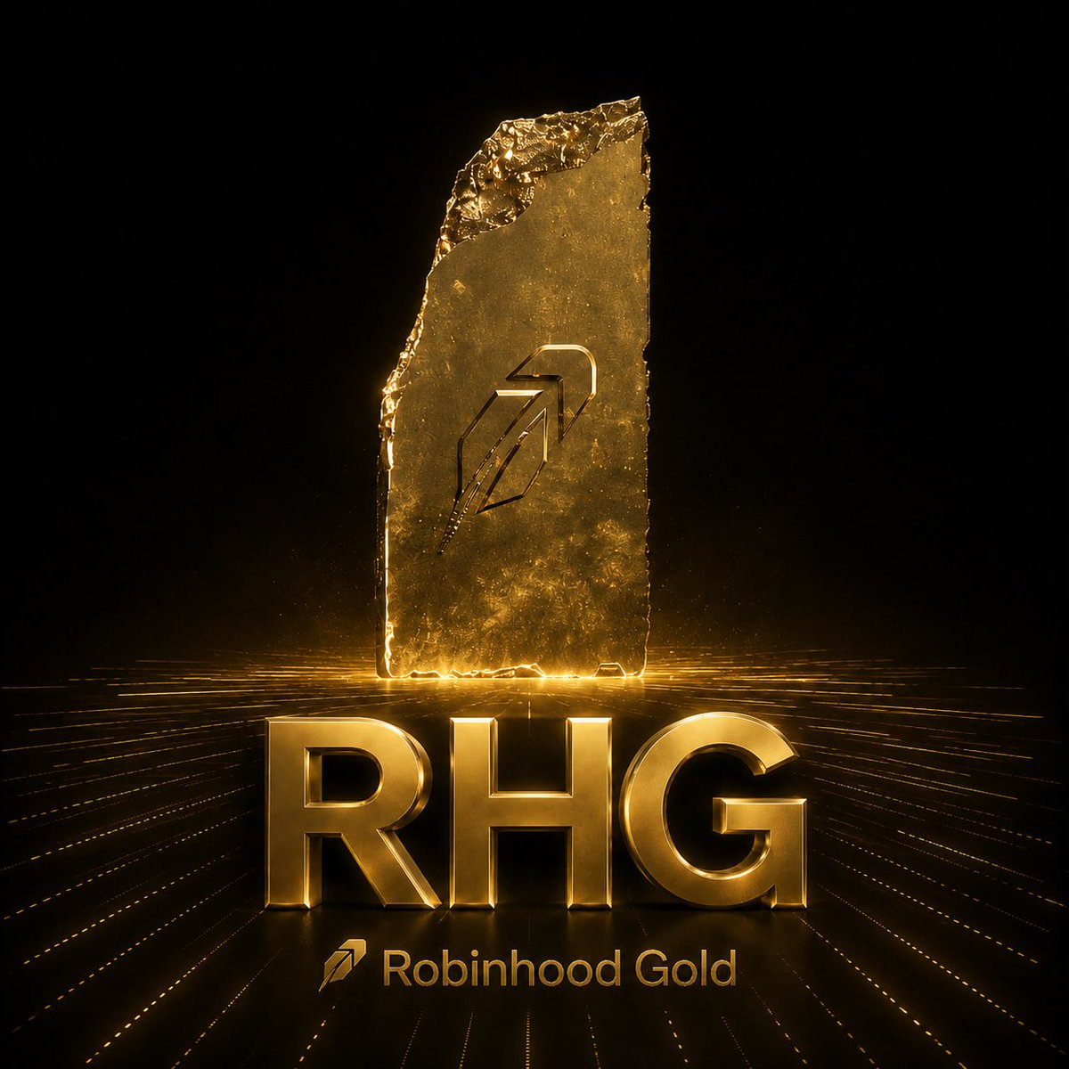 RHG gold monolith with the Robinhood Gold feather engraved